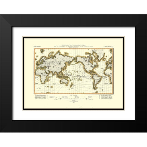 Isodynamic Lines 1790 to 1830 World - Perthes 1837 Black Modern Wood Framed Art Print with Double Matting by Perthes