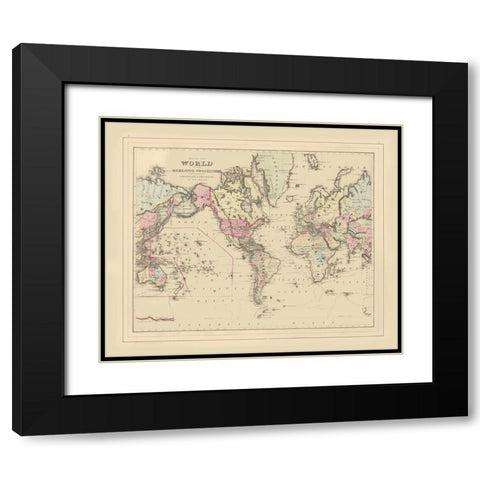 Mercator Projection American Continent Black Modern Wood Framed Art Print with Double Matting by Unknown