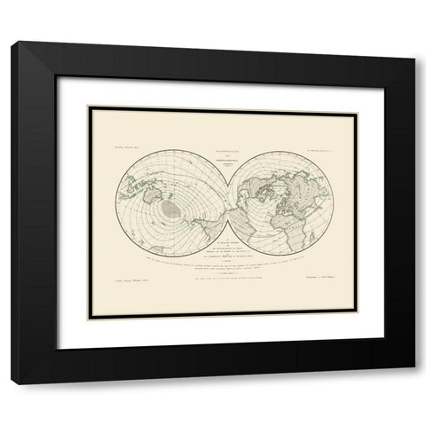 World Isodynamic Lines - Perthes 1839 Black Modern Wood Framed Art Print with Double Matting by Perthes