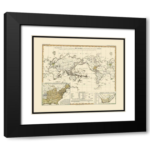 Distribution of Germans World - Perthes 1846 Black Modern Wood Framed Art Print with Double Matting by Perthes