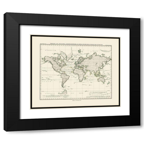 World Seas Air Pressure - Perthes 1839 Black Modern Wood Framed Art Print with Double Matting by Perthes