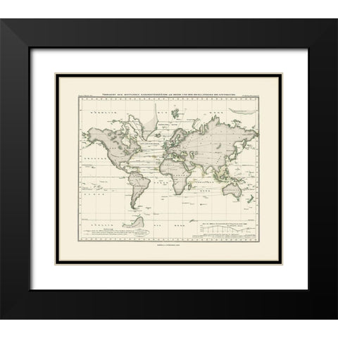 World Seas Air Pressure - Perthes 1839 Black Modern Wood Framed Art Print with Double Matting by Perthes