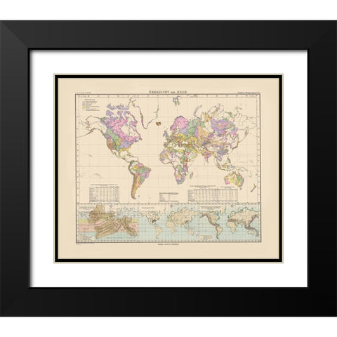 Overview of World - Perthes 1892 Black Modern Wood Framed Art Print with Double Matting by Perthes