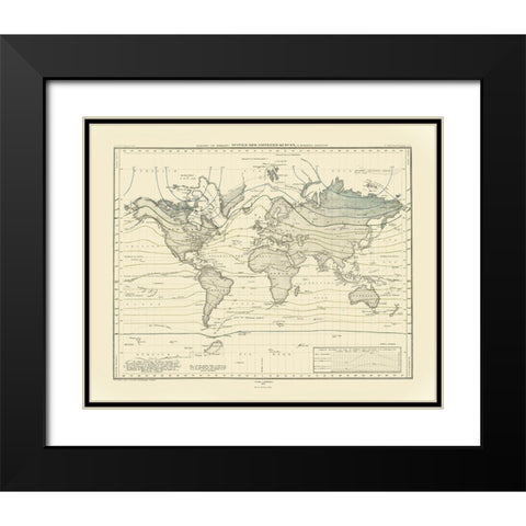 World Isothermal Curves - Perthes 1838 Black Modern Wood Framed Art Print with Double Matting by Perthes