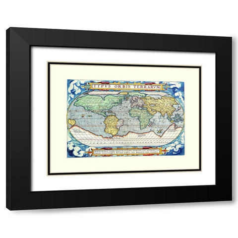 World - Ortelius Black Modern Wood Framed Art Print with Double Matting by Ortelius