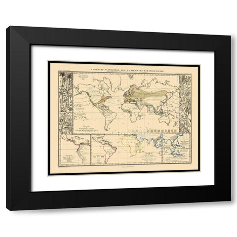 World Main Crops - Perthes 1859 Black Modern Wood Framed Art Print with Double Matting by Perthes