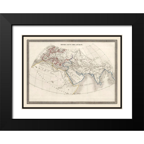 World as Known to Ancients - Monin 1839 Black Modern Wood Framed Art Print with Double Matting by Monin