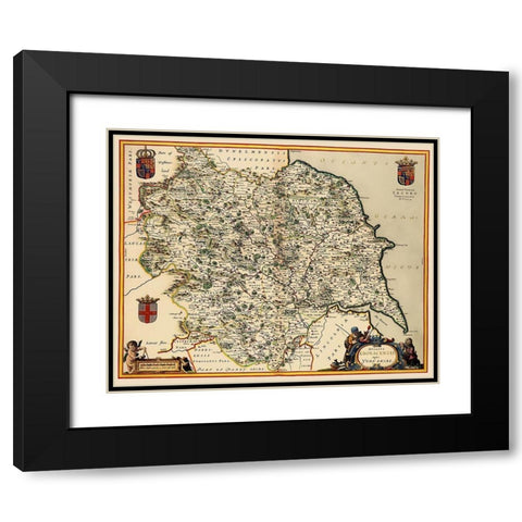 Yorkshire County England - Jansson 1645 Black Modern Wood Framed Art Print with Double Matting by Jansson