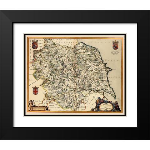 Yorkshire County England - Jansson 1645 Black Modern Wood Framed Art Print with Double Matting by Jansson