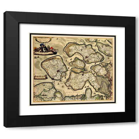Zeeland Province Netherlands - Visscher 1680 Black Modern Wood Framed Art Print with Double Matting by Visscher