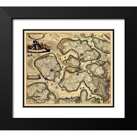 Zeeland Province Netherlands - Visscher 1680 Black Modern Wood Framed Art Print with Double Matting by Visscher