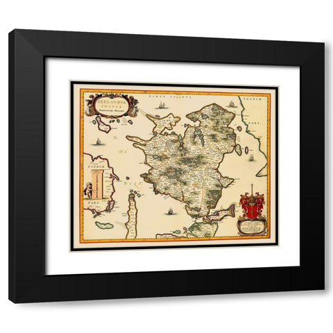 Denmark - Blaeu 1662 Black Modern Wood Framed Art Print with Double Matting by Blaeu