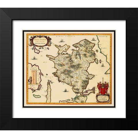 Denmark - Blaeu 1662 Black Modern Wood Framed Art Print with Double Matting by Blaeu