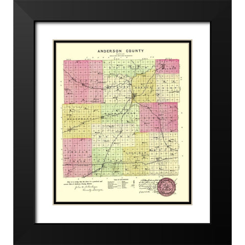 Anderson Kansas - Everts 1887 Black Modern Wood Framed Art Print with Double Matting by Everts
