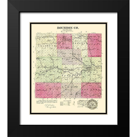 Bourbon Kansas - Everts 1887 Black Modern Wood Framed Art Print with Double Matting by Everts