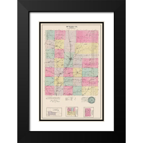 Butler Kansas - Everts 1887 Black Modern Wood Framed Art Print with Double Matting by Everts