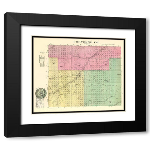 Cheyenne Kansas - Everts 1887 Black Modern Wood Framed Art Print with Double Matting by Everts
