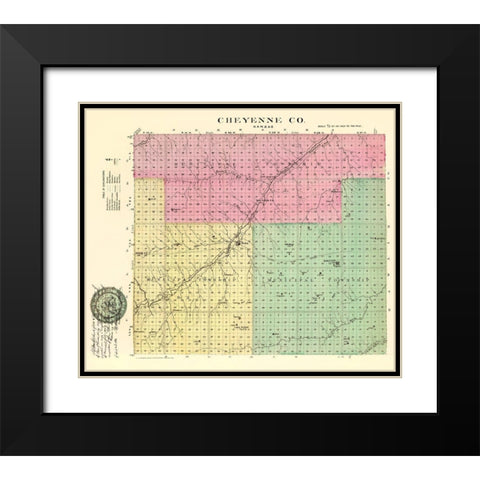 Cheyenne Kansas - Everts 1887 Black Modern Wood Framed Art Print with Double Matting by Everts