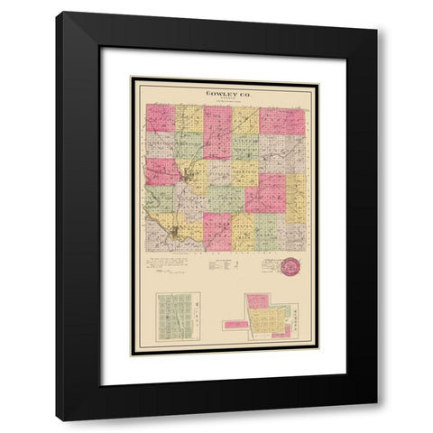Cowley Kansas - Everts 1887 Black Modern Wood Framed Art Print with Double Matting by Everts