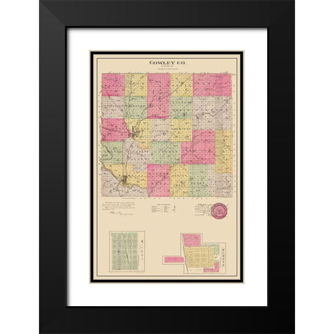 Cowley Kansas - Everts 1887 Black Modern Wood Framed Art Print with Double Matting by Everts
