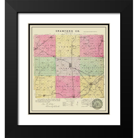 Crawford Kansas - Everts 1886 Black Modern Wood Framed Art Print with Double Matting by Everts