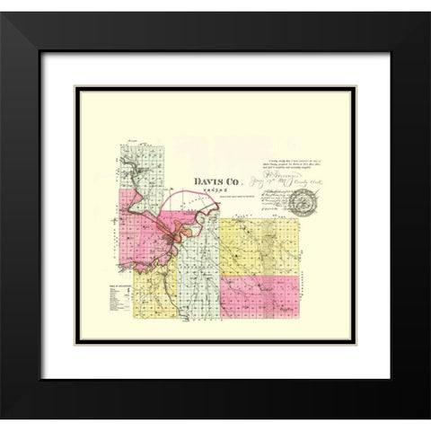 Davis Kansas - Everts 1887 Black Modern Wood Framed Art Print with Double Matting by Everts