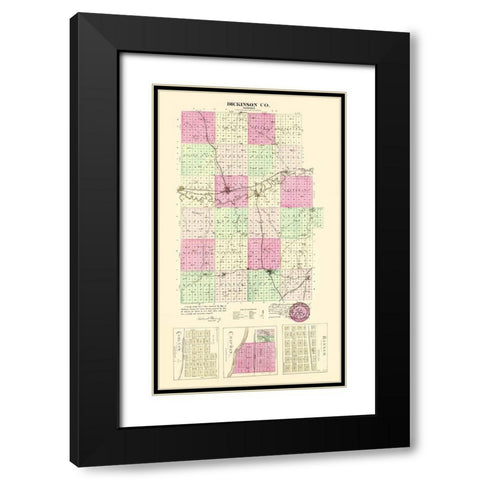 Dickinson Kansas - Everts 1887 Black Modern Wood Framed Art Print with Double Matting by Everts