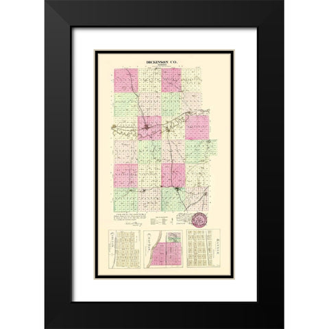 Dickinson Kansas - Everts 1887 Black Modern Wood Framed Art Print with Double Matting by Everts