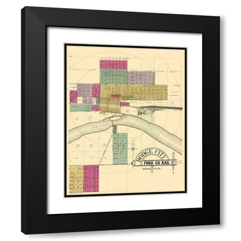 Dodge City Kansas - Everts 1887 Black Modern Wood Framed Art Print with Double Matting by Everts