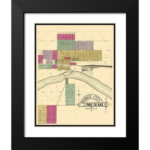 Dodge City Kansas - Everts 1887 Black Modern Wood Framed Art Print with Double Matting by Everts