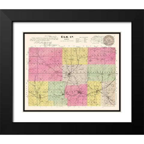 Elk Kansas - Everts 1887 Black Modern Wood Framed Art Print with Double Matting by Everts