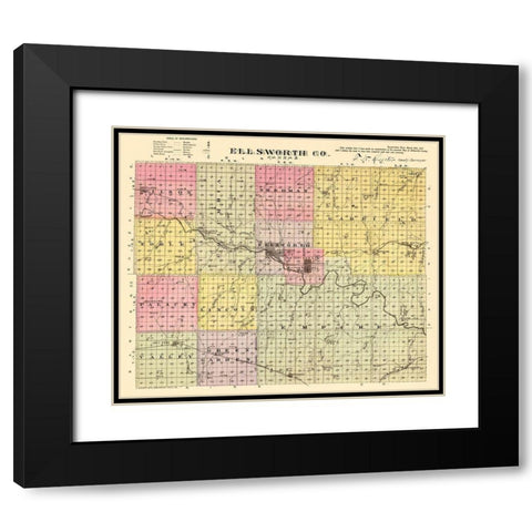 Ellsworth Kansas - Everts 1887 Black Modern Wood Framed Art Print with Double Matting by Everts