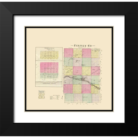 Finney Kansas - Everts 1887 Black Modern Wood Framed Art Print with Double Matting by Everts