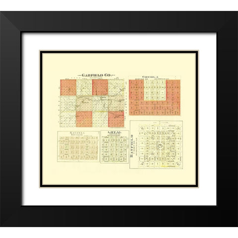 Garfield Kansas - Everts 1887 Black Modern Wood Framed Art Print with Double Matting by Everts