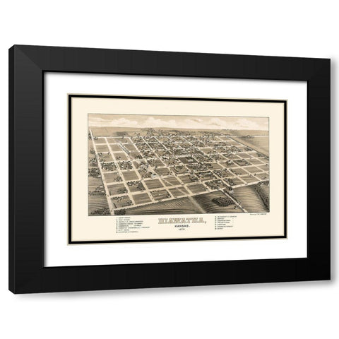 Hiawatha Kansas - Fowler 1879  Black Modern Wood Framed Art Print with Double Matting by Fowler