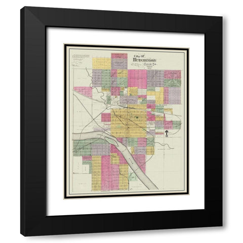 Hutchinson Kansas Landowner - Everts 1887 Black Modern Wood Framed Art Print with Double Matting by Everts