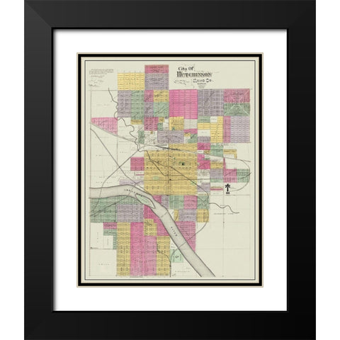 Hutchinson Kansas Landowner - Everts 1887 Black Modern Wood Framed Art Print with Double Matting by Everts