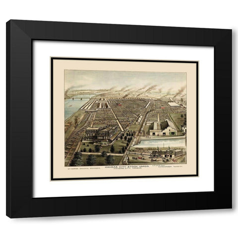 Kansas City Stockyards Kansas - Child 1870 Black Modern Wood Framed Art Print with Double Matting by Child