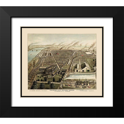 Kansas City Stockyards Kansas - Child 1870 Black Modern Wood Framed Art Print with Double Matting by Child