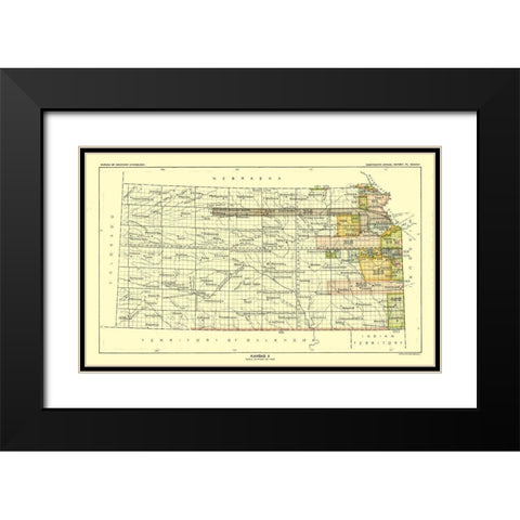 Kansas - Hoen 1896 Black Modern Wood Framed Art Print with Double Matting by Hoen