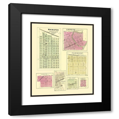 Kickapoo, Linwood, Fairmount Kansas - Everts 1887 Black Modern Wood Framed Art Print with Double Matting by Everts