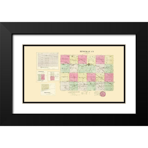 Kingman Kansas - Everts 1887 Black Modern Wood Framed Art Print with Double Matting by Everts