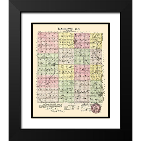 Labette Kansas - Everts 1887 Black Modern Wood Framed Art Print with Double Matting by Everts