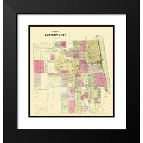 Leavenworth, North, 1 Of 3 Kansas Landowner Black Modern Wood Framed Art Print with Double Matting by Everts