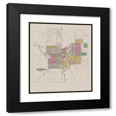Marion Kansas -Everts 1887 Black Modern Wood Framed Art Print with Double Matting by Everts