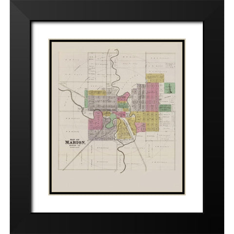 Marion Kansas -Everts 1887 Black Modern Wood Framed Art Print with Double Matting by Everts