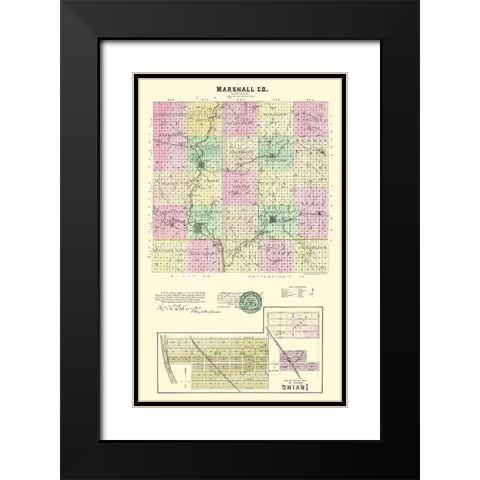 Marshall Kansas - Everts 1887 Black Modern Wood Framed Art Print with Double Matting by Everts