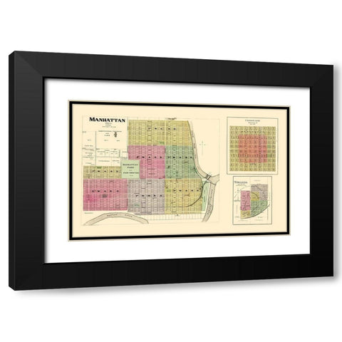 Manhattan, Coronado, Towanda Kansas - Everts 1887 Black Modern Wood Framed Art Print with Double Matting by Everts
