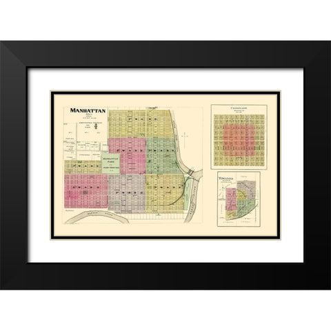 Manhattan, Coronado, Towanda Kansas - Everts 1887 Black Modern Wood Framed Art Print with Double Matting by Everts