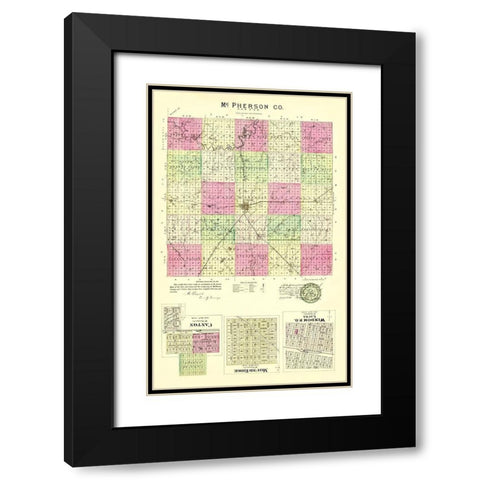 Mcpherson Kansas - Everts 1887 Black Modern Wood Framed Art Print with Double Matting by Everts